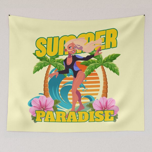 Item preview, Summer Paradise Surfer Girl Illustration designed and sold by SilverSeaBKK.