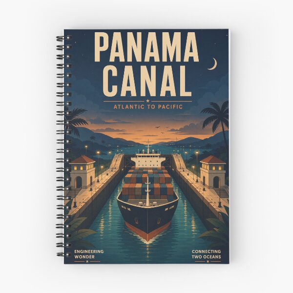 Item preview, Panama Canal Night Poster, Cargo Ship Vintage Travel Wall Art designed and sold by pod24.