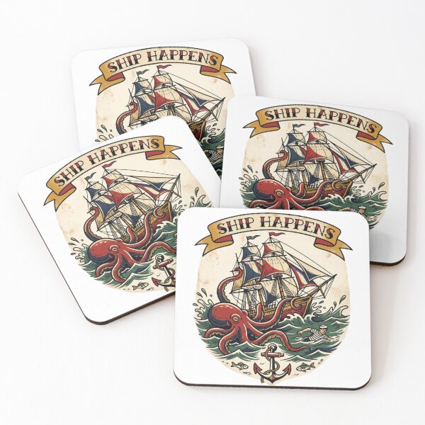 Item preview, Ship Happens Kraken Pirate Tattoo Flash Funny Nautical Sailor Vintage designed and sold by afarkar.