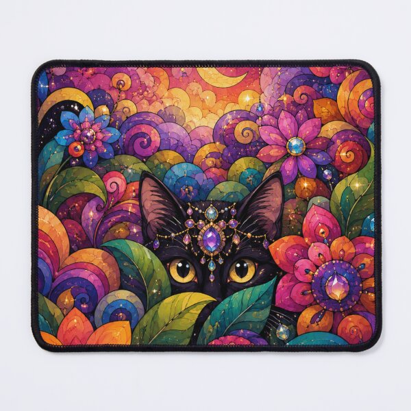 Item preview, Curious Cosmic Cat Floral Mosaic Art designed and sold by Mindworx21.