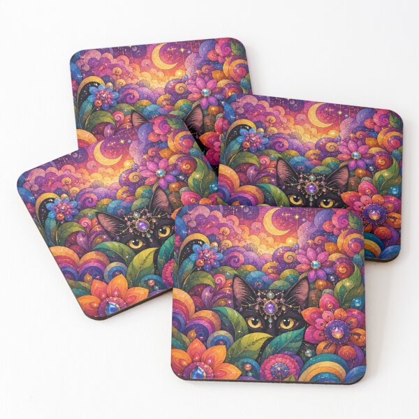 Item preview, Curious Cosmic Cat Floral Mosaic Art designed and sold by Mindworx21.