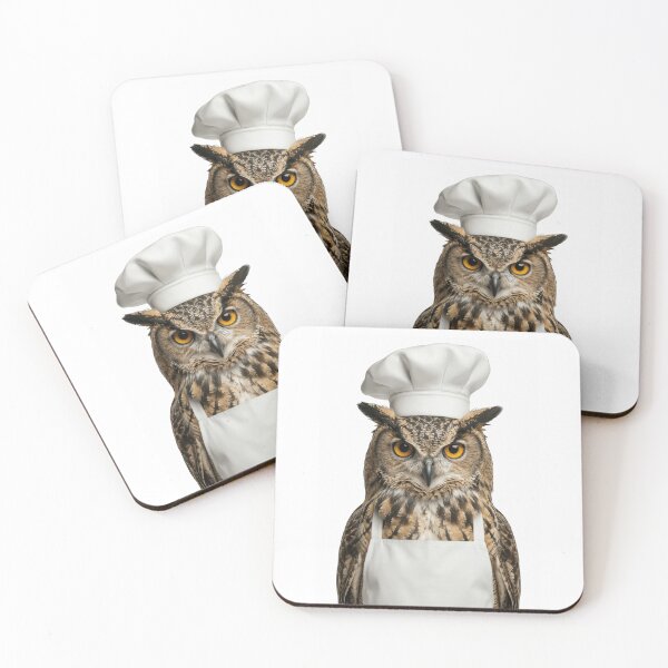 Item preview, Funny Great Horned Owl Chef Realistic Animal Cooking Humor Art designed and sold by LazyOwlStore.