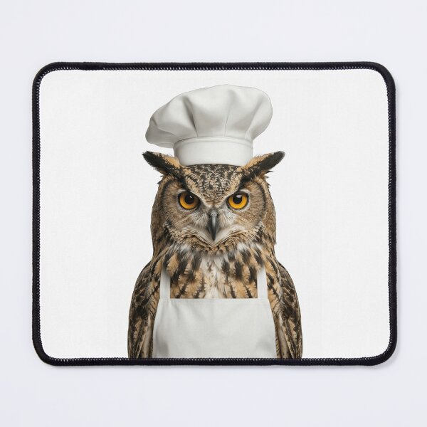 Item preview, Funny Great Horned Owl Chef Realistic Animal Cooking Humor Art designed and sold by LazyOwlStore.