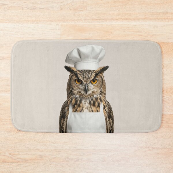 Item preview, Funny Great Horned Owl Chef Realistic Animal Cooking Humor Art designed and sold by LazyOwlStore.