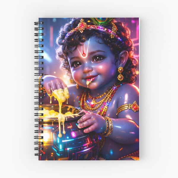 Item preview, Baby Krishna Neon Yummy Butter — Hindu God Art | Cyberpunk designed and sold by CosmicLotusArt.