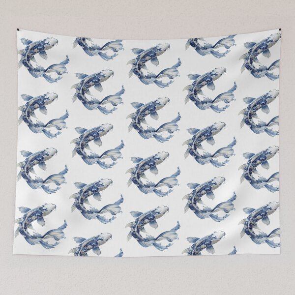 Item preview, Japanese Blue Willow Koi Artwork  designed and sold by NivyasArtistry.