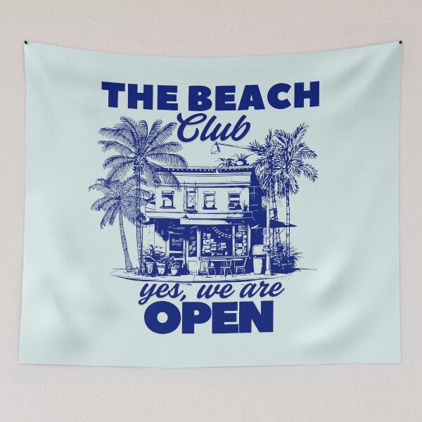Item preview, The Beach Club - Yes, We Are Open Retro Surf Shack designed and sold by SilverSeaBKK.