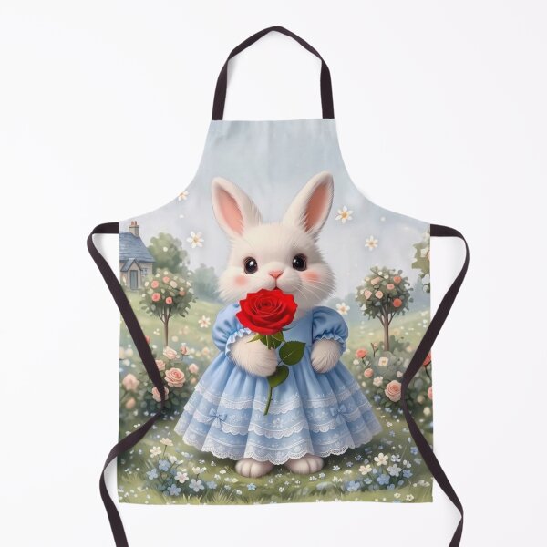 Item preview, Adorable Baby Bunny in Blue Lace Dress with Red Rose - Cute Fairy Tale Rabbit Art designed and sold by lovelistivkaa.
