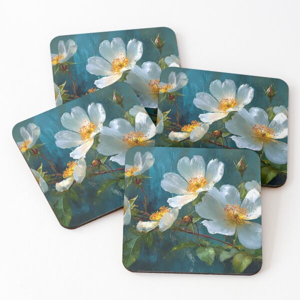 Item preview, Cherokee Rose Georgia Art, White Golden Center Teal Blue Floral Print designed and sold by daila70.