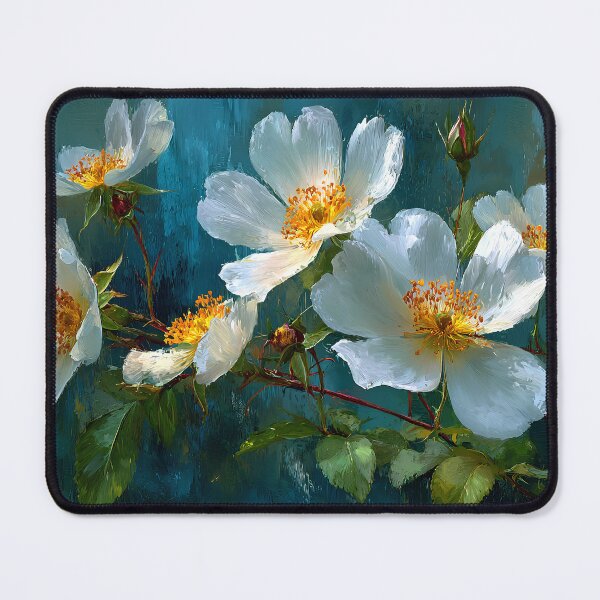 Item preview, Cherokee Rose Georgia Art, White Golden Center Teal Blue Floral Print designed and sold by daila70.