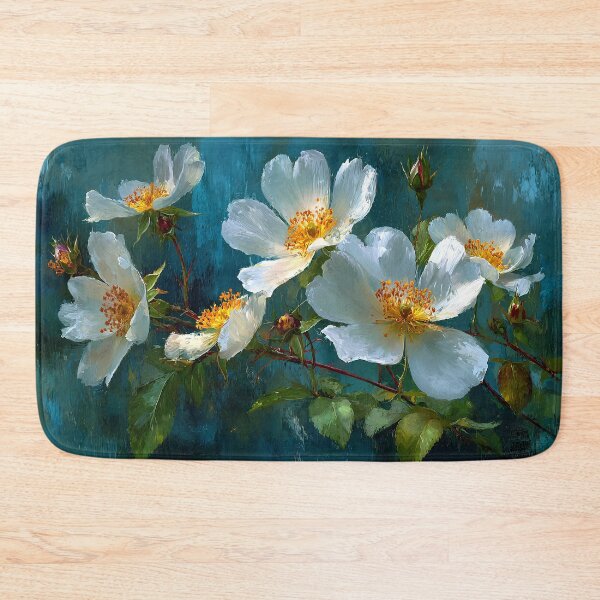 Item preview, Cherokee Rose Georgia Art, White Golden Center Teal Blue Floral Print designed and sold by daila70.