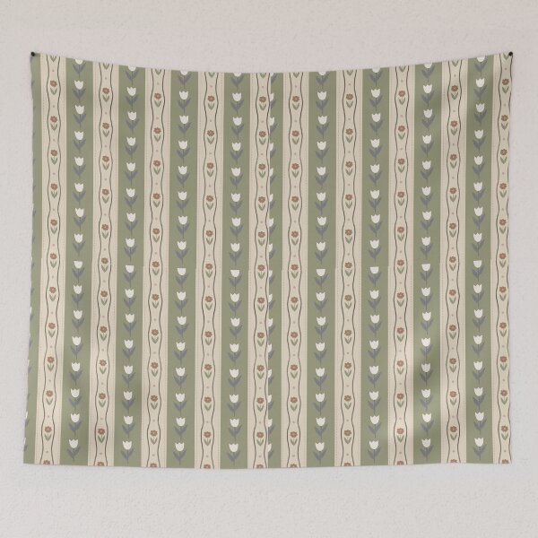 Item preview, Vintage Floral Stripe Pattern – Scandinavian Folk Tulip Wallpaper designed and sold by Barelythere2324.