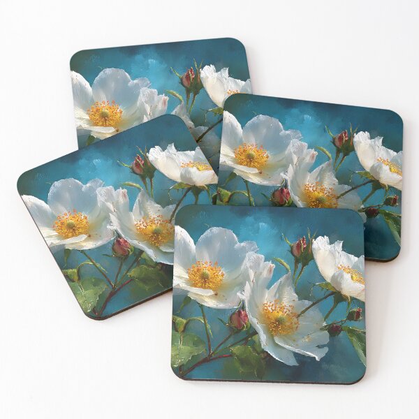 Item preview, Georgia Cherokee Rose, Elegant White Wildflower Teal Blue Art Print designed and sold by daila70.