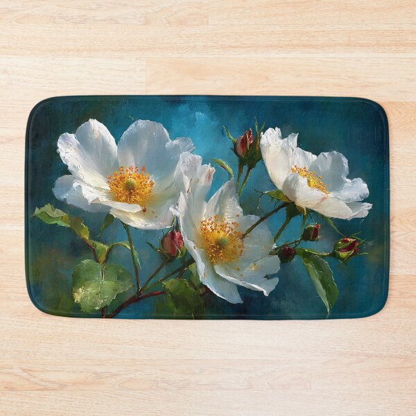 Item preview, Georgia Cherokee Rose, Elegant White Wildflower Teal Blue Art Print designed and sold by daila70.