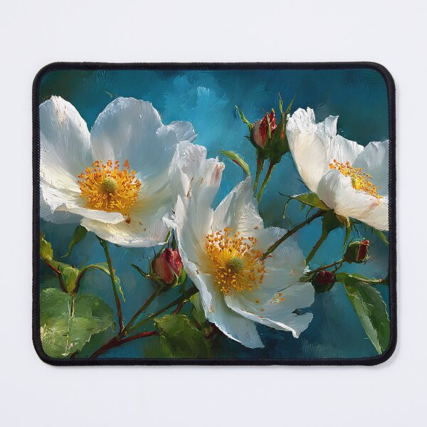 Item preview, Georgia Cherokee Rose, Elegant White Wildflower Teal Blue Art Print designed and sold by daila70.