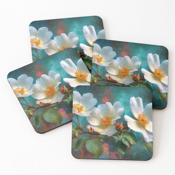 Item preview, Cherokee Rose Art, Georgia State Flower Coral Teal Floral Illustration designed and sold by daila70.