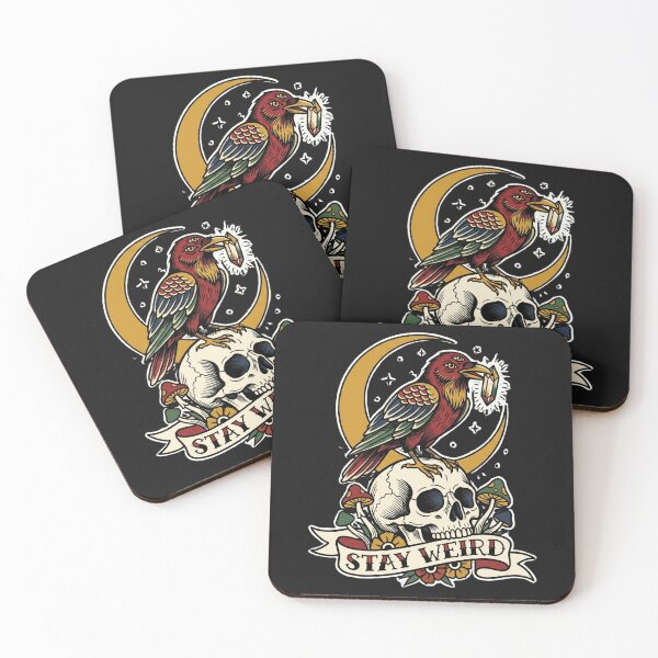 Item preview, Stay Weird Three Eyed Crow Crystal Tattoo Flash Mystical Witchy Tee designed and sold by afarkar.