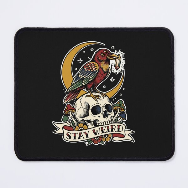 Item preview, Stay Weird Three Eyed Crow Crystal Tattoo Flash Mystical Witchy Tee designed and sold by afarkar.