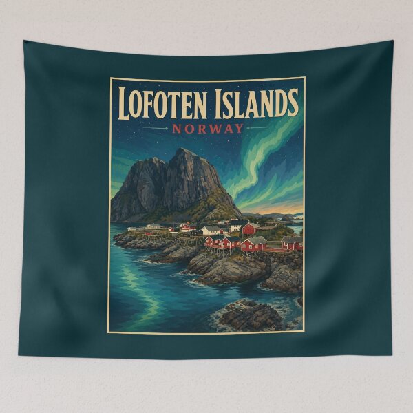 Item preview, A Vintage Travel Illustration of Lofoten Islands - Norway designed and sold by GoodOldVintage.