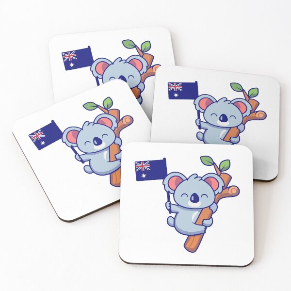 Item preview, Cute Koala Bear Climbing Tree Waving Australian Flag designed and sold by Christi W 	 Witherspoon.