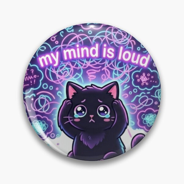 Item preview, My Mind Is Loud – Neon Anxiety Cat Sticker designed and sold by Elviqus Shop.