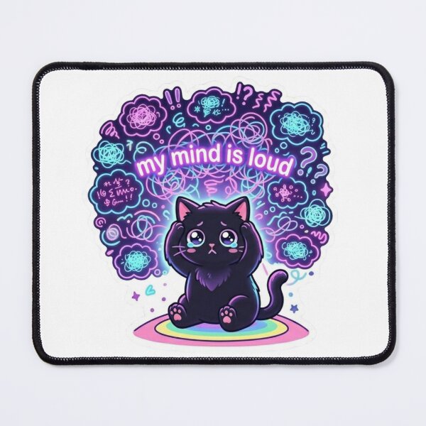 Item preview, My Mind Is Loud – Neon Anxiety Cat Sticker designed and sold by Elviqus Shop.