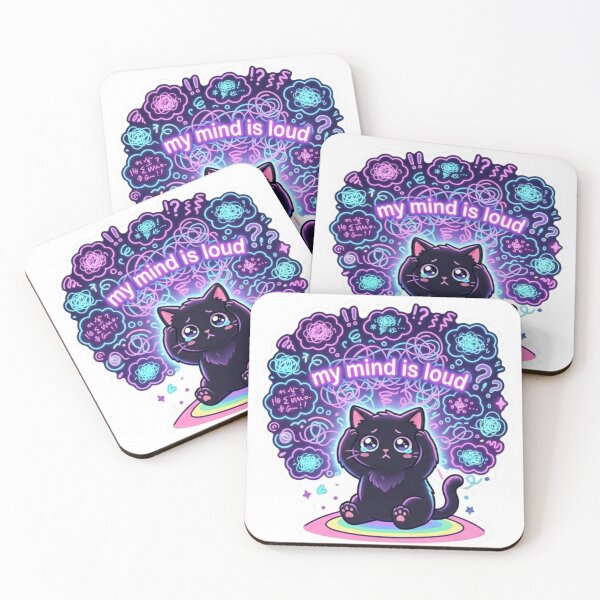 Item preview, My Mind Is Loud – Neon Anxiety Cat Sticker designed and sold by Elviqus Shop.
