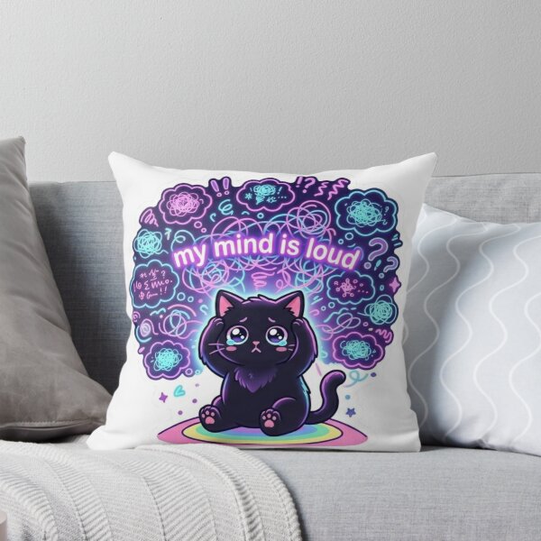 Item preview, My Mind Is Loud – Neon Anxiety Cat Sticker designed and sold by Elviqus Shop.