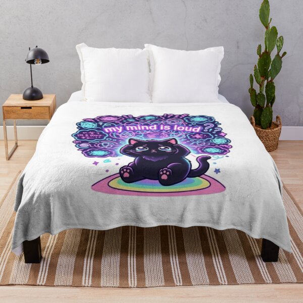 Item preview, My Mind Is Loud – Neon Anxiety Cat Sticker designed and sold by Elviqus Shop.
