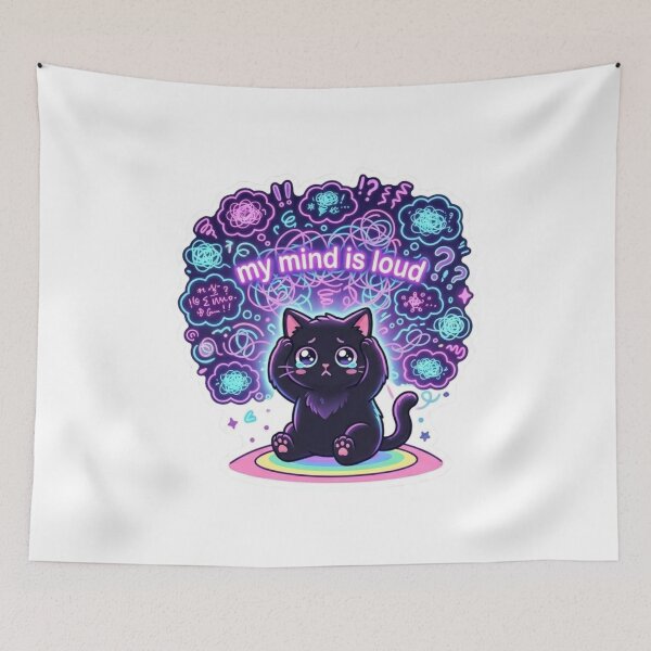 Item preview, My Mind Is Loud – Neon Anxiety Cat Sticker designed and sold by Elviqus Shop.