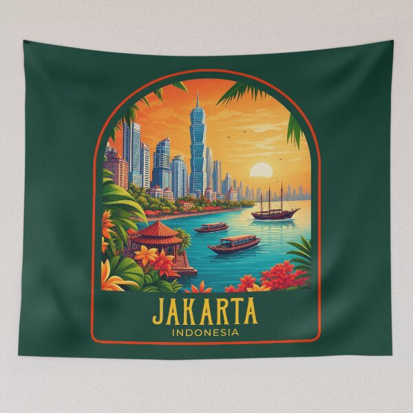 Item preview, Jakarta Vintage Travel Illustration designed and sold by HomeLivingCo.