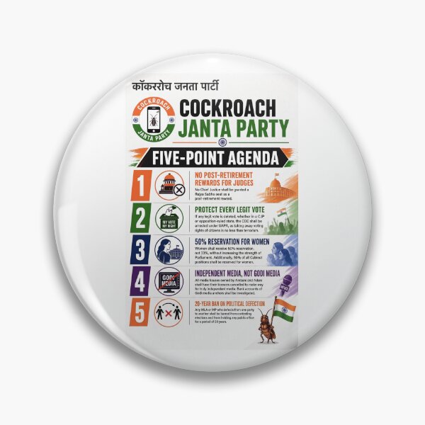Item preview, Cockroach Janta Party Manifesto T-Shirt | Five points of CJP | Indian Political Satire Streetwear designed and sold by Prism-Bubble.