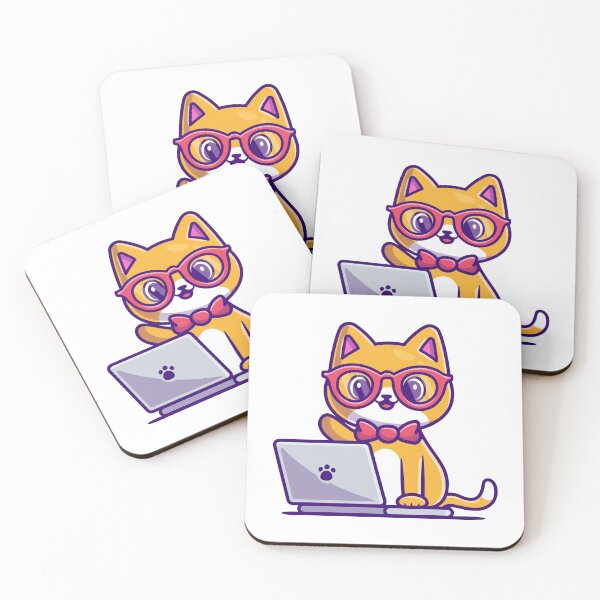 Item preview, Cute Nerd Cat Wearing Glasses Working On Laptop designed and sold by Christi W 	 Witherspoon.