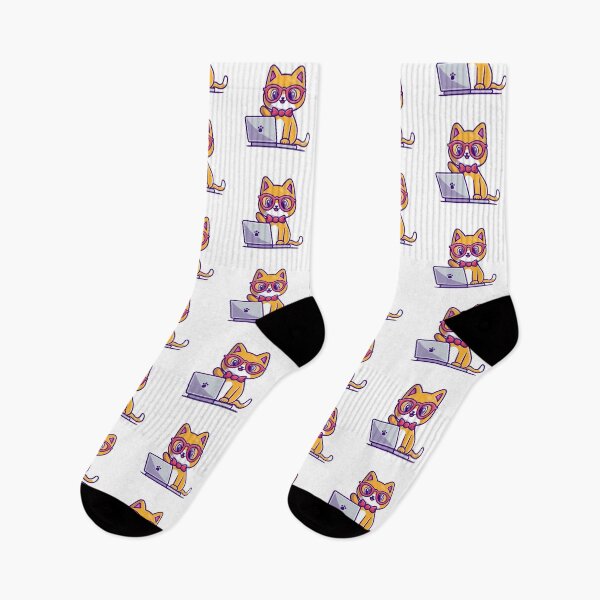 Item preview, Cute Nerd Cat Wearing Glasses Working On Laptop designed and sold by Christi W 	 Witherspoon.