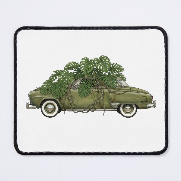 Item preview, Vintage American Two-Door Coupe with Monstera — Olive Green Art Print designed and sold by WildRelicsArt.