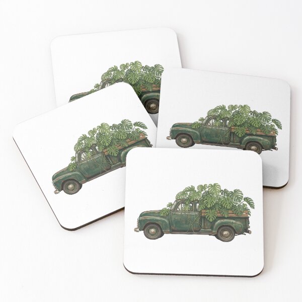 Item preview, Vintage American Farm Pickup with Monstera — Dark Green Art Print designed and sold by WildRelicsArt.