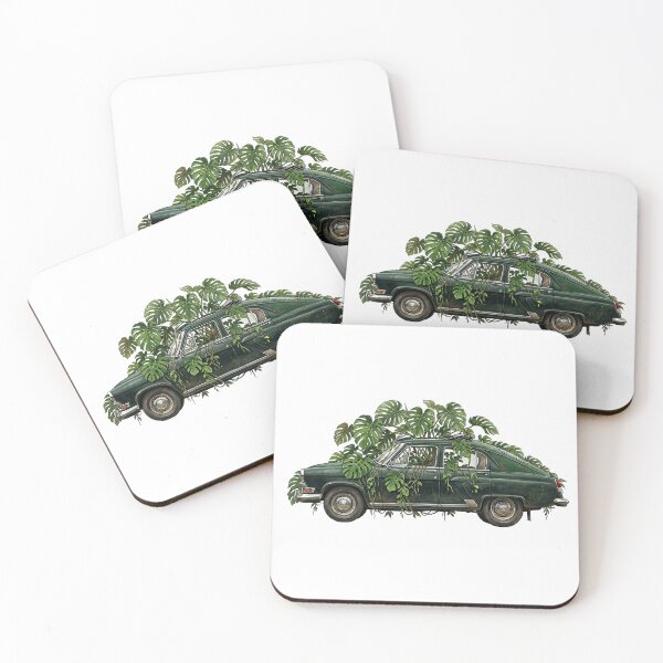 Item preview, Vintage Eastern European Executive Sedan with Monstera — Dark Green Art Print designed and sold by WildRelicsArt.