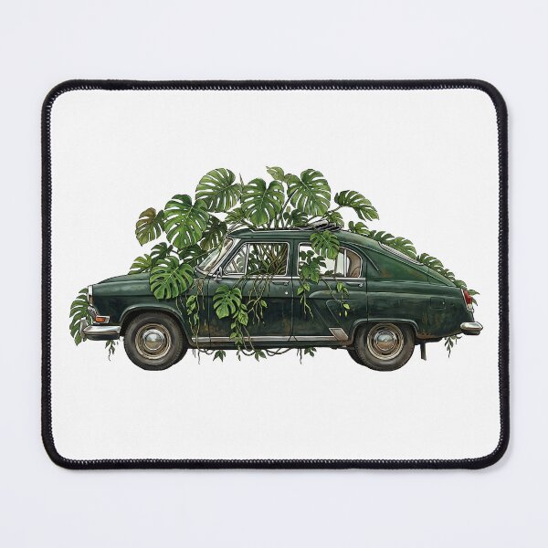 Item preview, Vintage Eastern European Executive Sedan with Monstera — Dark Green Art Print designed and sold by WildRelicsArt.