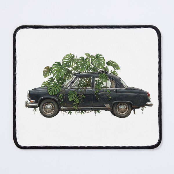 Item preview, Vintage Eastern European Executive Sedan with Monstera — Black Art Print designed and sold by WildRelicsArt.