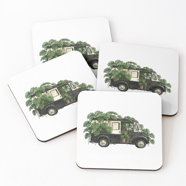 Item preview, Vintage 1940s Delivery Truck with Monstera — Black Art Print designed and sold by WildRelicsArt.