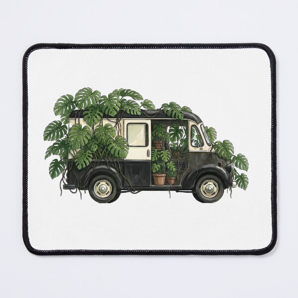 Item preview, Vintage 1940s Delivery Truck with Monstera — Black Art Print designed and sold by WildRelicsArt.