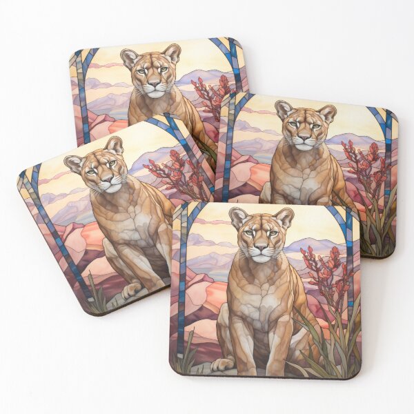 Item preview, Mountain Lion Stained Glass Desert Art designed and sold by pinkal.