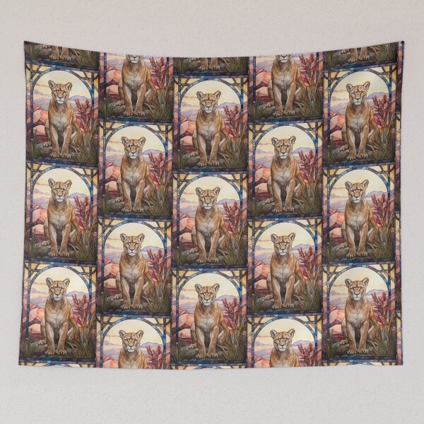 Item preview, Mountain Lion Stained Glass Desert Art designed and sold by pinkal.