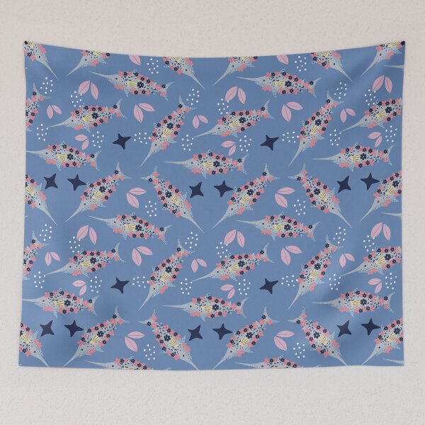 Item preview, Floral Swordfish Pattern designed and sold by IvysCreativityHouse.