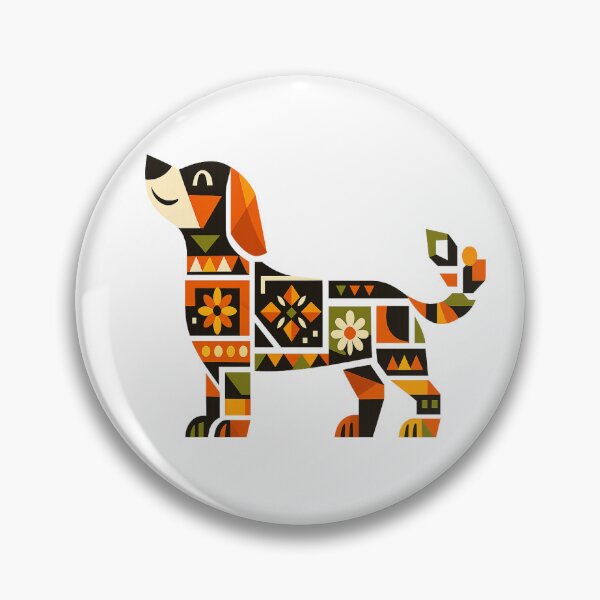 Item preview, Geometric Folk Art Dog - Colorful Abstract Floral Puppy Illustration designed and sold by myforestfog.