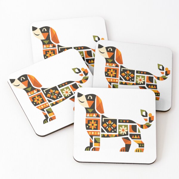 Item preview, Geometric Folk Art Dog - Colorful Abstract Floral Puppy Illustration designed and sold by myforestfog.