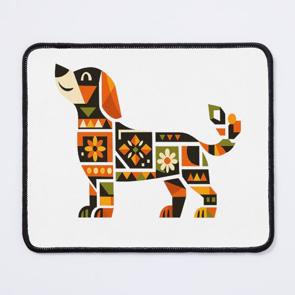 Item preview, Geometric Folk Art Dog - Colorful Abstract Floral Puppy Illustration designed and sold by myforestfog.