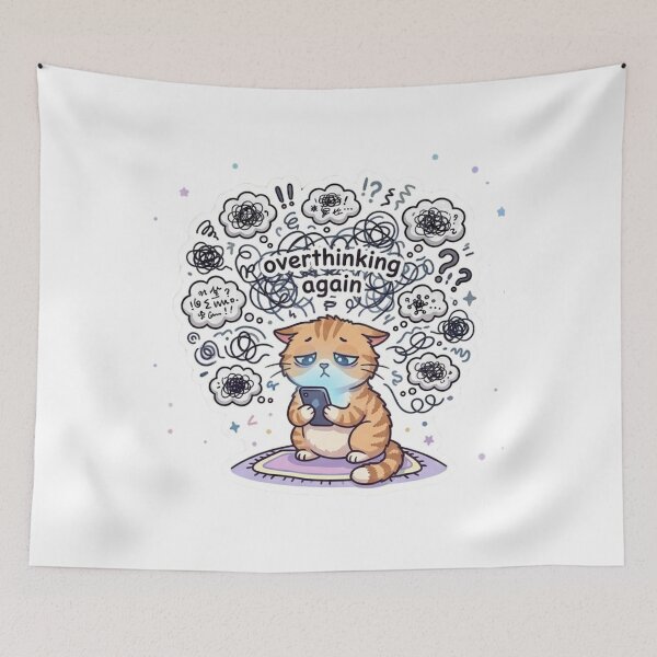 Item preview, Overthinking Again – Tired Cat Sticker designed and sold by Elviqus Shop.