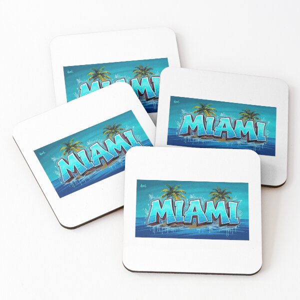 Item preview, *MIAMI Transparent Ocean Blue - Block Letters Palm Trees Landscape* designed and sold by Petringo.