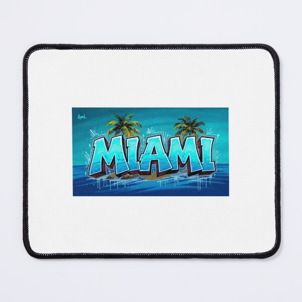 Item preview, *MIAMI Transparent Ocean Blue - Block Letters Palm Trees Landscape* designed and sold by Petringo.